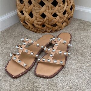 Sincerely Jules Tan Sandals with Silver Studs